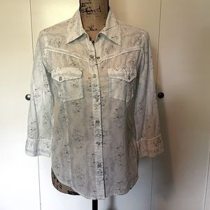 Overdrive Pearl Snap Western Shirt Cottagecore Floral Shabby Chic Cotton Jr M